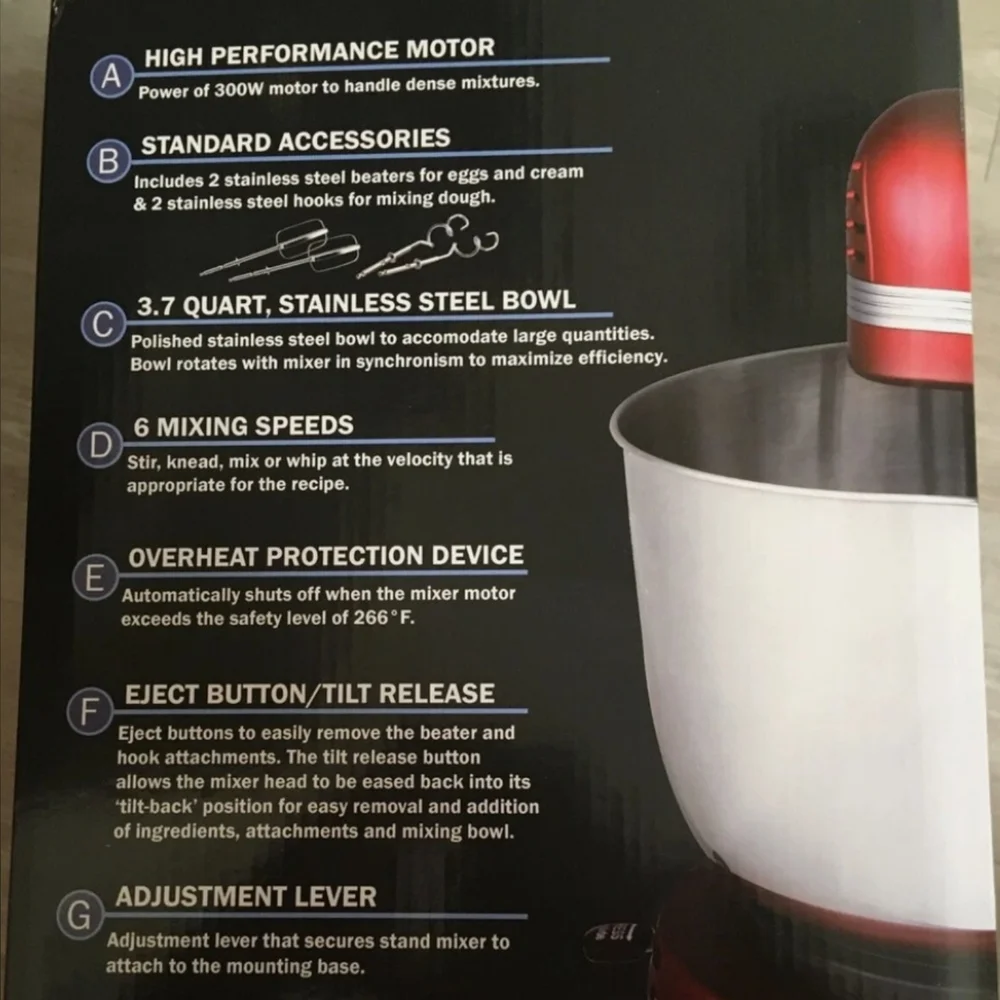 Ovente Professional Stand Mixer in Red